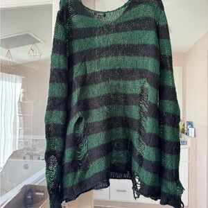 Widow Striped Green and Black Sweater